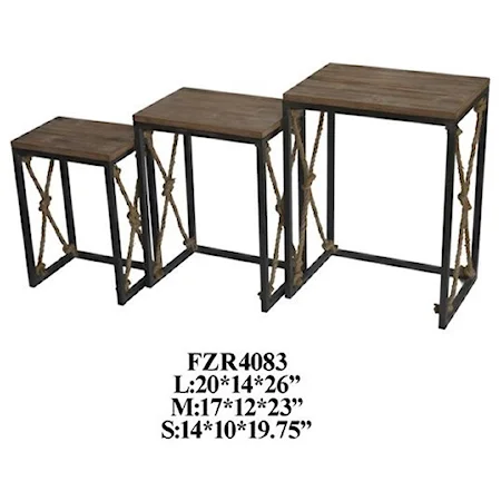 Bar Harbor Rustic Wood and Metal Rope Nested Tables